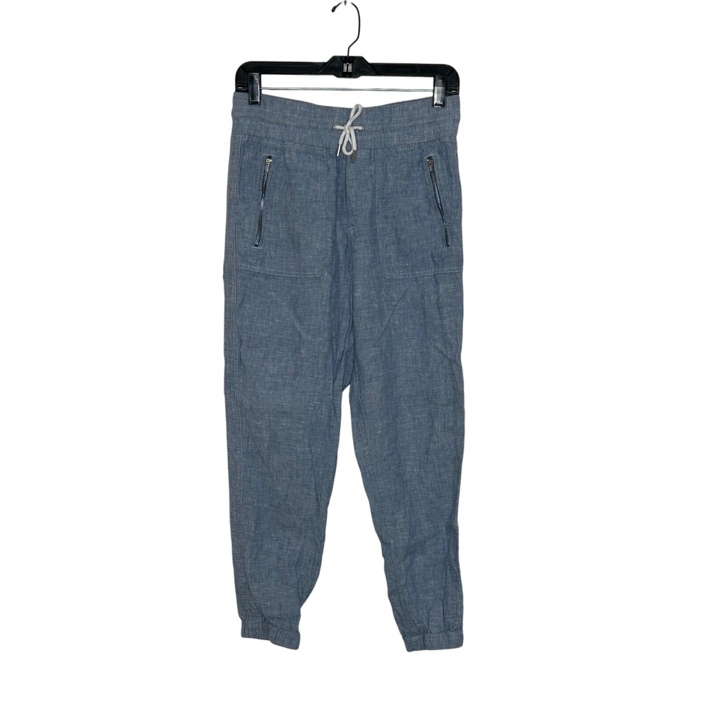 Athleta Cabo Linen Joggers Pant Size 4 Blue Elastic‎ Waist Pockets Summer Travel